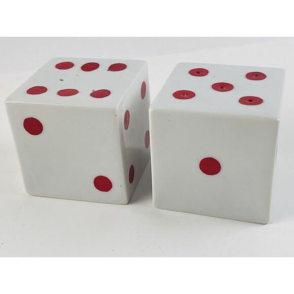 Large Dice Salt Pepper Shaker Set Made In Japan Red Dots Statement Piece Casino - Picture 8 of 10